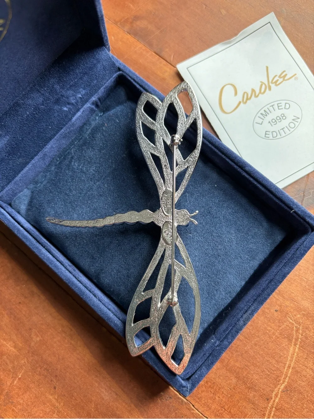 Carolee Iridescent Crystal Dragonfly Brooch with Silver Tone